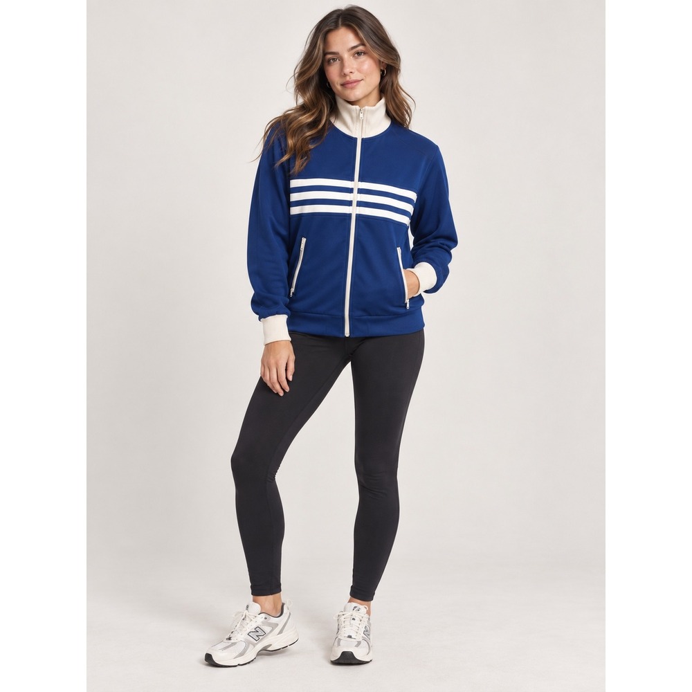Vintage Jog-Joy Track Jacket Navy Blue White  Striped Full Zip Mens Medium